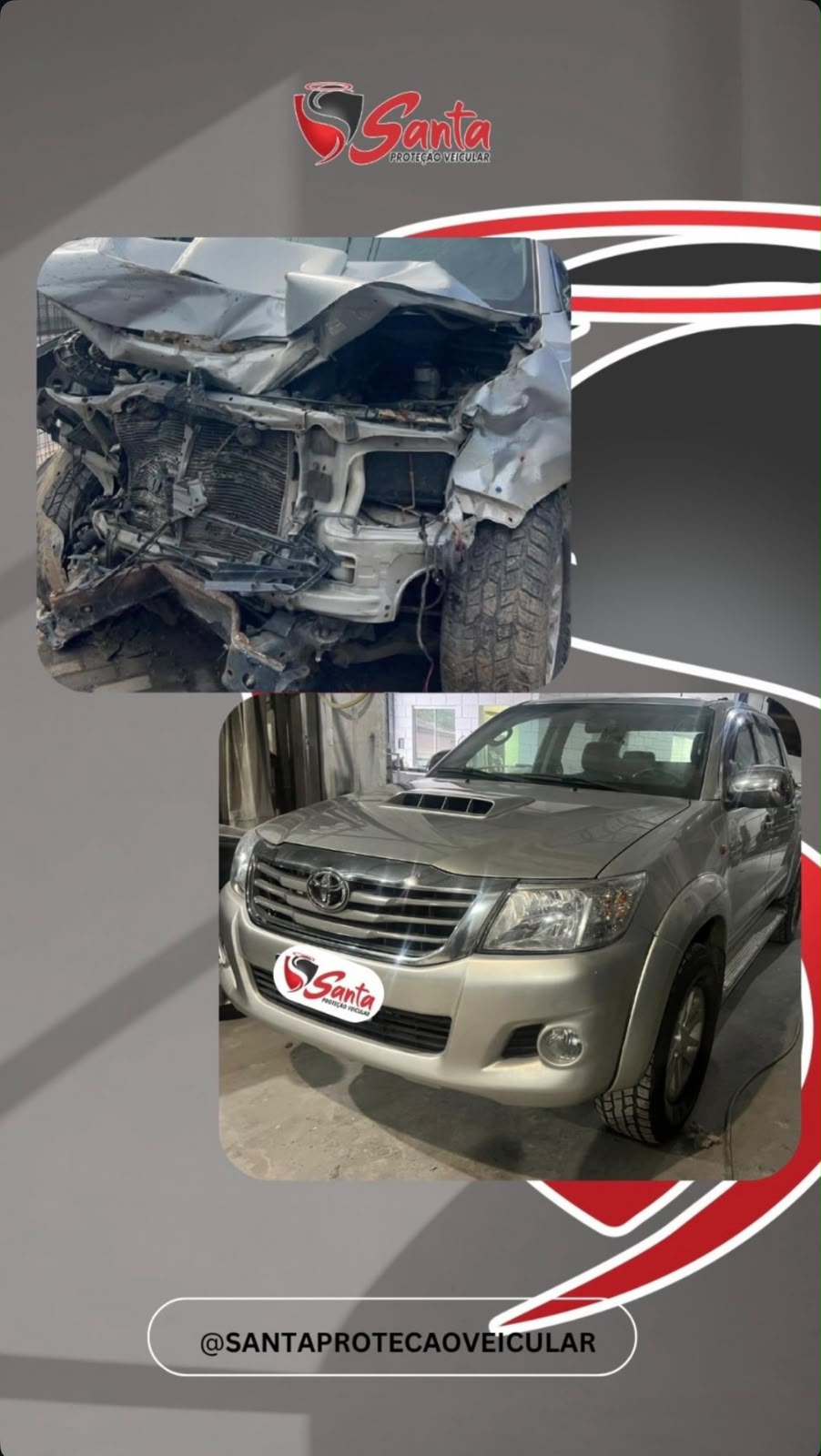 Caso real de indenização, antes e depois do reparo do veículo